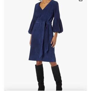 $748 Trina Turk Pryia Navy Blue Suede  Dress Size 4 NWT